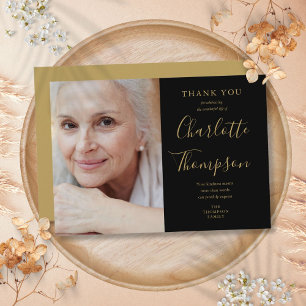 Tarjeta De Agradecimiento Elegante foto conmemorativa funeraria en guión dor