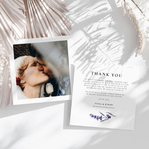 Tarjeta De Agradecimiento Elegante foto cuadrada de boda floral de lavanda