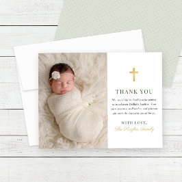 Tarjeta De Agradecimiento Elegante foto de bautismo de bebé verde y dorado