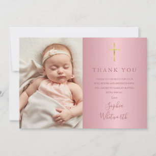 Tarjeta De Agradecimiento Elegante foto de bautizo en rosa oro