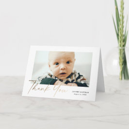 Tarjeta De Agradecimiento Elegante foto de bebé con letra dorada