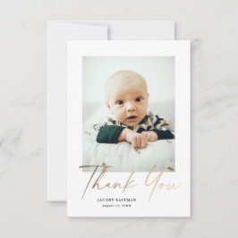 Tarjeta De Agradecimiento Elegante foto de bebé pequeña con letra dorada