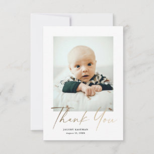 Tarjeta De Agradecimiento Elegante foto de bebé pequeña con letra dorada