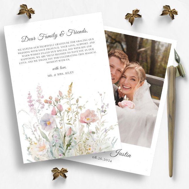 Tarjeta De Agradecimiento Elegante foto de Boda acuarela de flores silvestre (Subido por el creador)