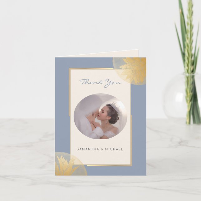 Tarjeta De Agradecimiento Elegante foto de Boda azul turbio (Anverso)