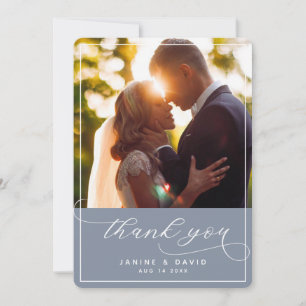 Tarjeta De Agradecimiento Elegante foto de Boda azul turbio, con letra de ma