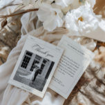 Tarjeta De Agradecimiento Elegante foto de Boda blanco y negro de época<br><div class="desc">Capitalice el estilo de su gratitud con la tarjeta de agradecimiento de Boda blanco y negro elegante de la colección MIA. Esta carta clásica captura la belleza de sus momentos inolvidables, permitiéndole expresar su agradecimiento con estilo. Personalízalo con una preciada foto boda, agregando un toque de sentimentalidad a tu gesto...</div>