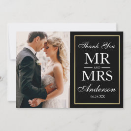 Tarjeta De Agradecimiento Elegante foto de Boda blanco y negro gracias a G