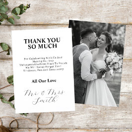 Tarjeta De Agradecimiento Elegante foto de Boda blanco y negro recién casado