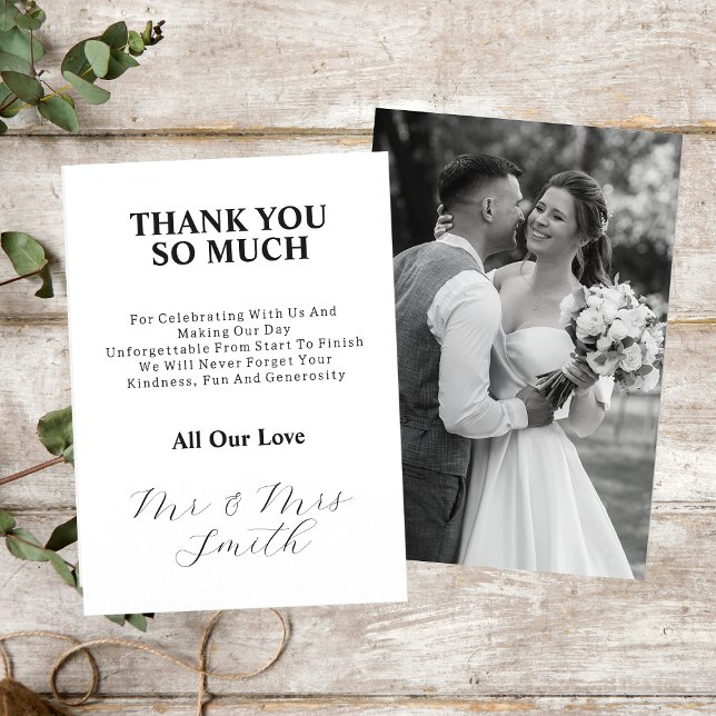 Tarjeta De Agradecimiento Elegante foto de Boda blanco y negro recién casado (Subido por el creador)