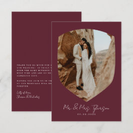 Tarjeta De Agradecimiento Elegante Foto de Boda Burgundy Escrita a Mano