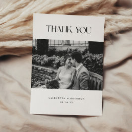 Tarjeta De Agradecimiento Elegante foto de boda clásica en blanco y negro