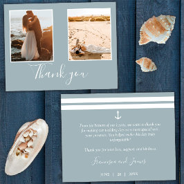 Tarjeta De Agradecimiento Elegante foto de boda con ancla náutica gris