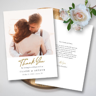 Tarjeta De Agradecimiento Elegante foto de Boda con firma de color negro y o