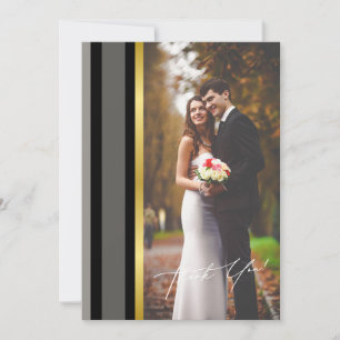 Tarjeta De Agradecimiento Elegante foto de boda con franja negra gris oro