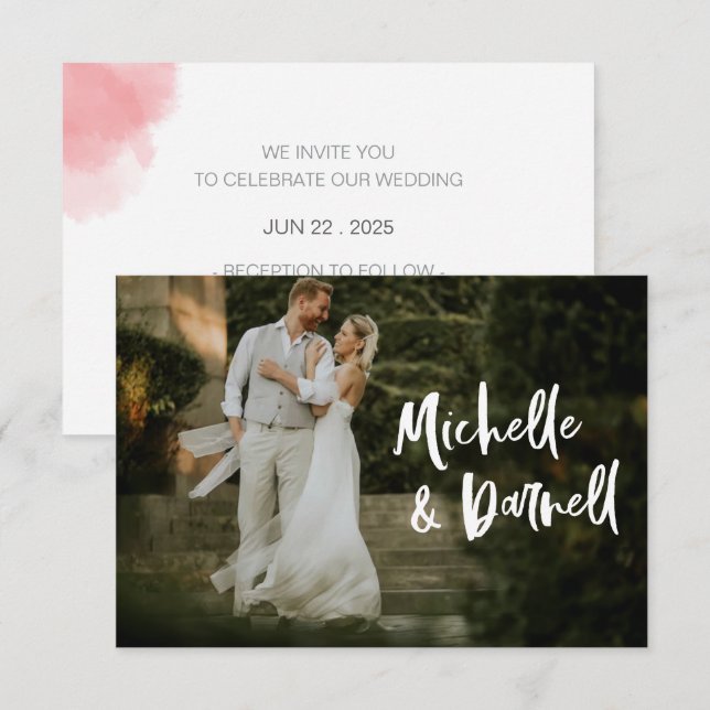 Tarjeta De Agradecimiento Elegante foto de boda con guión de amor (Anverso / Reverso)
