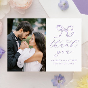 Tarjeta De Agradecimiento Elegante Foto de Boda con Lazo de Lavanda