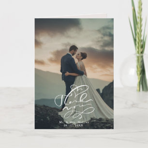 Tarjeta De Agradecimiento Elegante foto de boda con letra de caligrafía