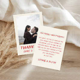 Tarjeta De Agradecimiento Elegante foto de boda con letra de pincel rojo