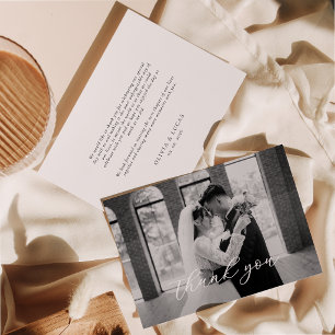 Tarjeta De Agradecimiento Elegante foto de boda con letra script