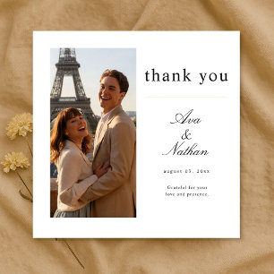 Tarjeta De Agradecimiento Elegante foto de boda de destino cuadrado