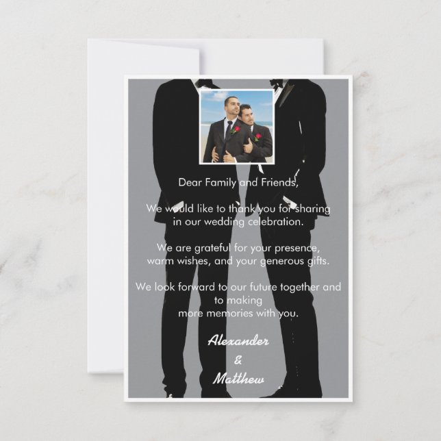 Tarjeta De Agradecimiento Elegante foto de Boda de Gay Masculinos Modernos (Reverso)