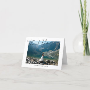 Tarjeta De Agradecimiento Elegante foto de Boda de guión Minimalista doblado