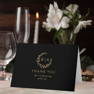 Tarjeta De Agradecimiento Elegante foto de Boda de guirnaldas de monograma n