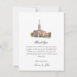Tarjeta De Agradecimiento Elegante foto de boda de iglesia en acuarela