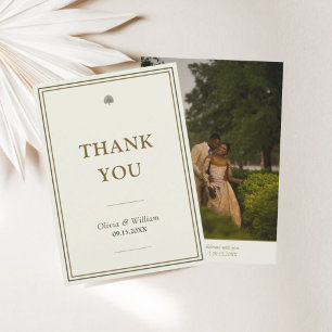 Tarjeta De Agradecimiento Elegante foto de Boda de marfil y oro moderno
