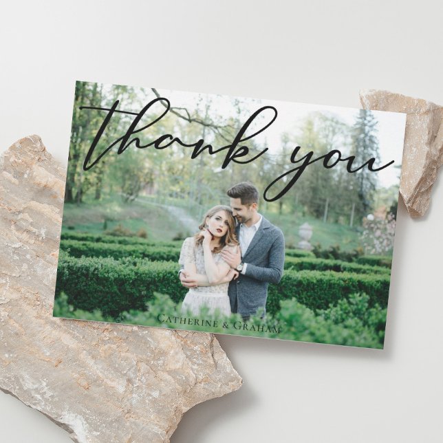 Tarjeta De Agradecimiento Elegante foto de Boda de sobreescritura de escritu (Subido por el creador)