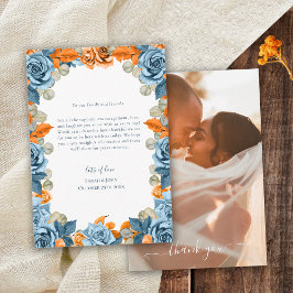 Tarjeta De Agradecimiento Elegante Foto de Boda de Terracota Azul Marino y Ó
