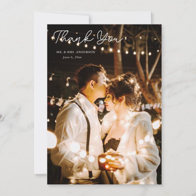 Tarjeta De Agradecimiento Elegante foto de Boda floral amarillo (Anverso)