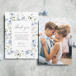Tarjeta De Agradecimiento Elegante foto de boda floral azul blanco verde