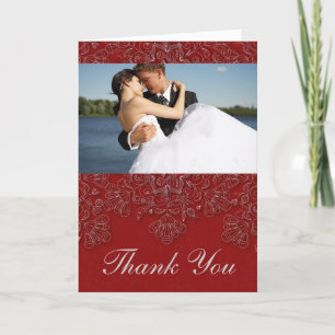 Tarjeta De Agradecimiento Elegante foto de boda floral carmesí de agradecimi