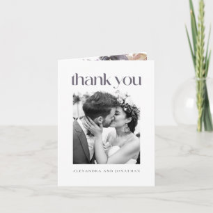 Tarjeta De Agradecimiento Elegante foto de boda floral de acuarela púrpura