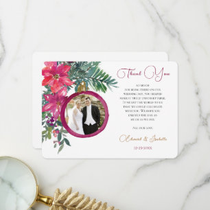 Tarjeta De Agradecimiento Elegante foto de boda floral de Navidad con poinse