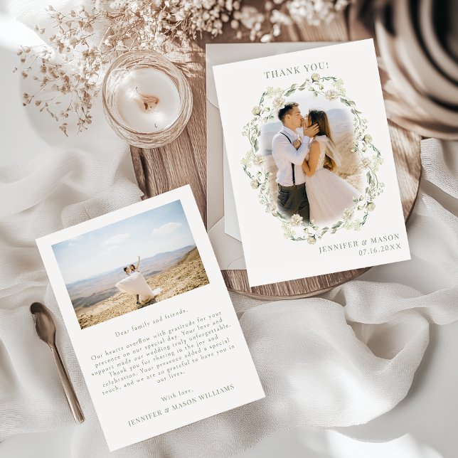 Tarjeta De Agradecimiento Elegante foto de Boda floral de vegetación bohemia (Subido por el creador)