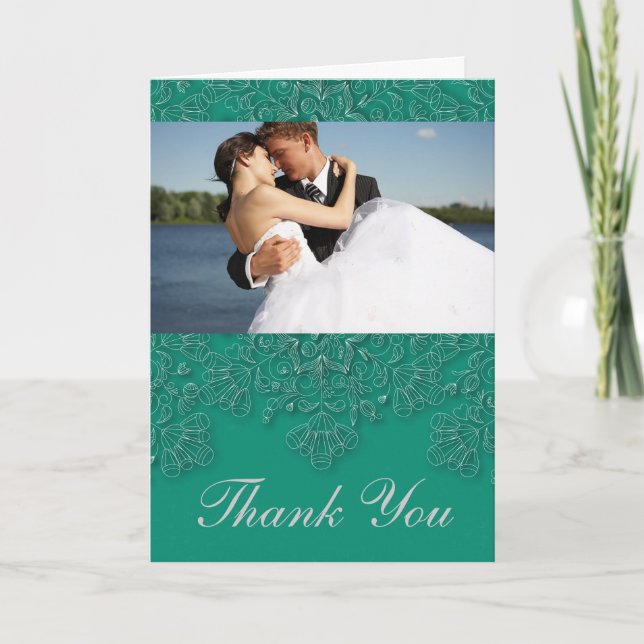 Tarjeta De Agradecimiento Elegante foto de boda floral esmeralda gracias (Anverso)