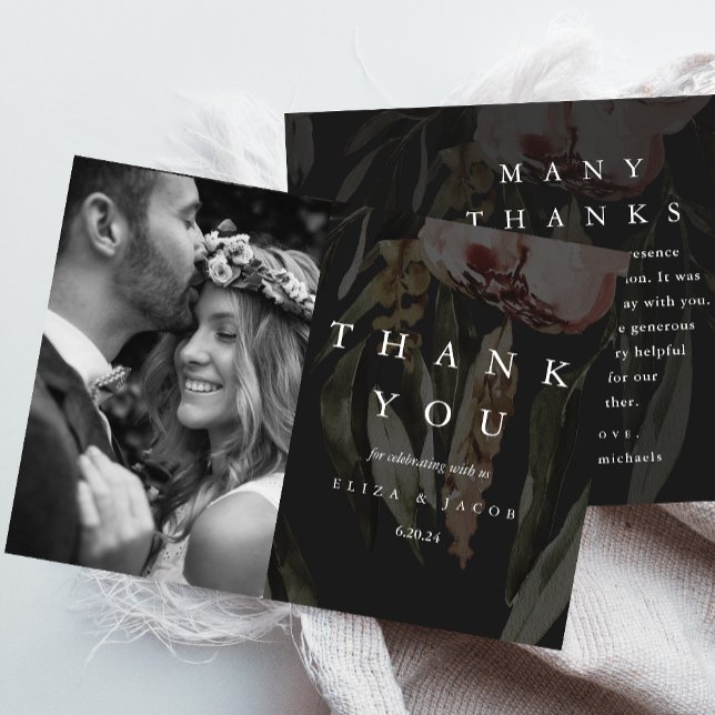 Tarjeta De Agradecimiento Elegante foto de Boda floral negro (Subido por el creador)