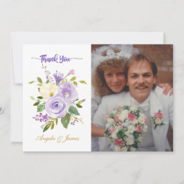Tarjeta De Agradecimiento Elegante foto de Boda floral Purple Gold