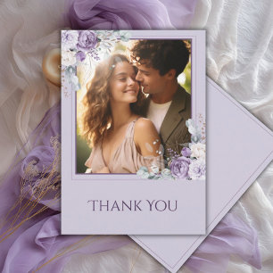 Tarjeta De Agradecimiento Elegante foto de boda floral púrpura