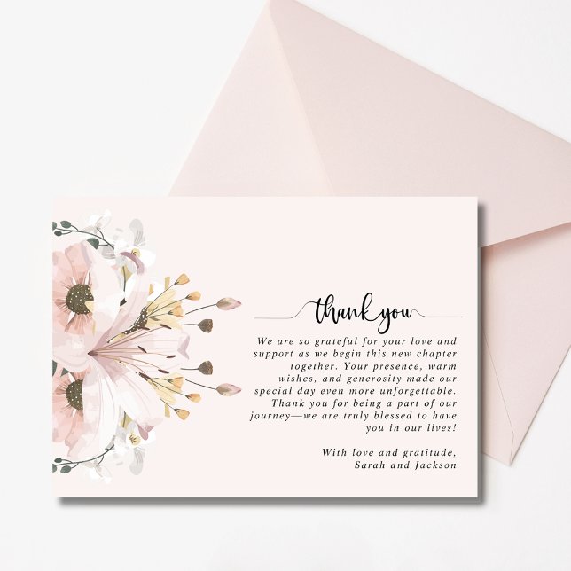 Tarjeta De Agradecimiento Elegante foto de Boda floral rosa (Elegant Pink Floral Wedding Photo Thank You Card)