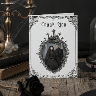 Tarjeta De Agradecimiento Elegante foto de boda gótica vintage en negro Toil