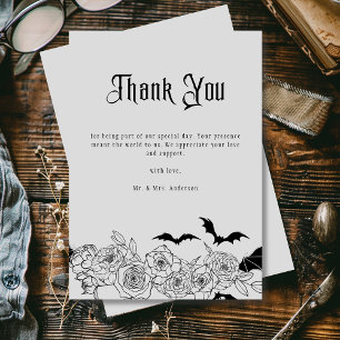 Tarjeta De Agradecimiento Elegante foto de Boda Gótico Floral Gris