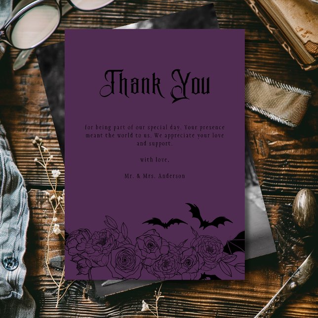 Tarjeta De Agradecimiento Elegante foto de Boda gótico floral morado (Subido por el creador)
