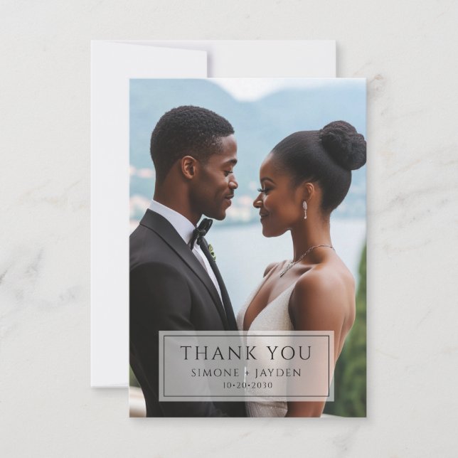 Tarjeta De Agradecimiento Elegante foto de boda gracias (Anverso)