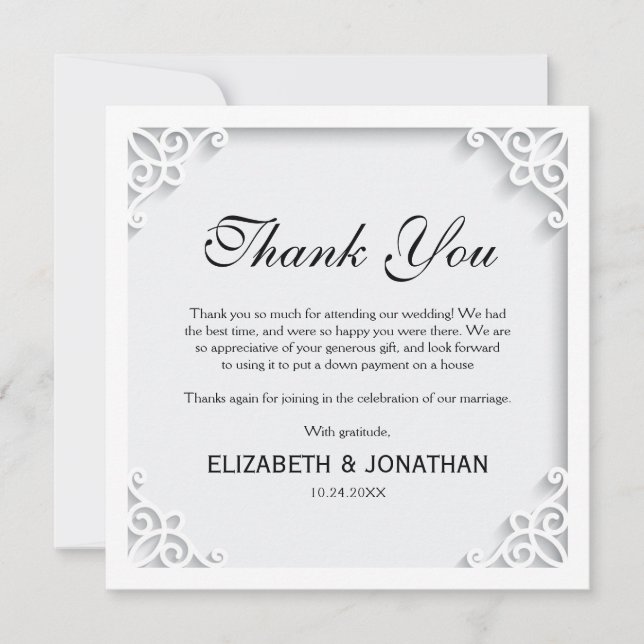 Tarjeta De Agradecimiento Elegante foto de boda gratitud (Anverso)