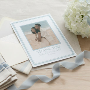 Tarjeta De Agradecimiento Elegante Foto de Boda Moderna Costera Azul