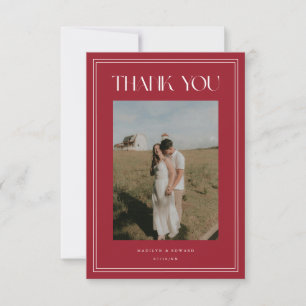 Tarjeta De Agradecimiento Elegante Foto de Boda Moderna en Rojo Vino